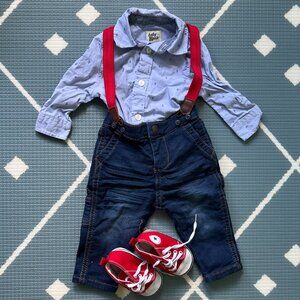 Baby Boy Red Chuck Taylor Converse OshKosh B'gosh Jeans and Suspenders OshKosh